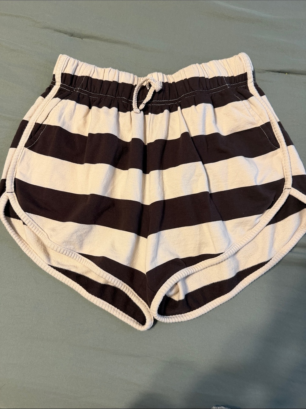 aerie Brown and Cream Wide-Stripe Shorts